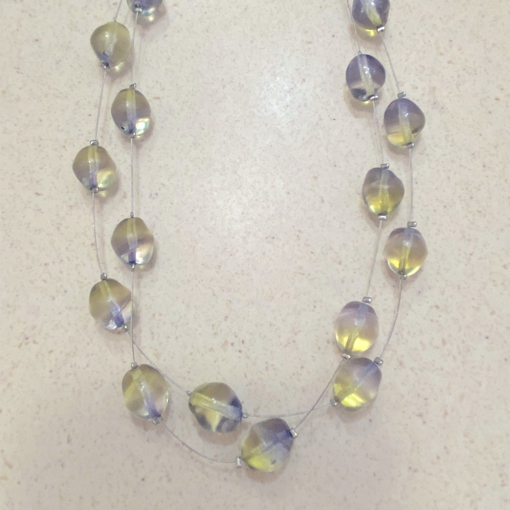 Blue green glass bead necklace